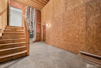 Half of large storage area on first lower level