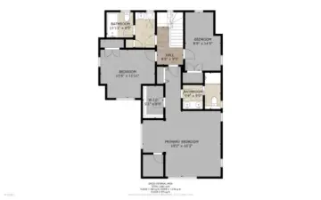 Floor plan top floor. 3 bedrooms on the top floor including a lavish primary suite with nice winter views of Lake Washington and 2 walk in closets!