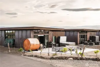 The outdoor setting is lavish and has it's own little orchard to enjoy.