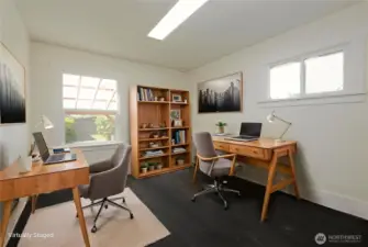 VIRTUALLY STAGED MAIN FLOOR ROOM AS OFFICE (4 photos - same room)