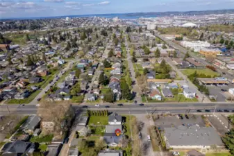 Drone shot showing the Tacoma Dome and Port of Tacoma. Commuters Dream Location!