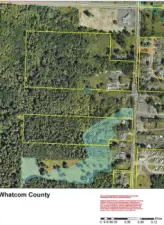 Aerial overlay of suspected wetlands obtained from Whatcom County Planning department showing wetlands at front of property nearest Harborview Road.