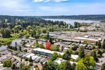 Aerial view of Condo Building and community