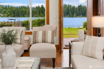 Idyllic setting with lake and mountain views from most living spaces.