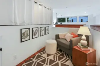 Reading room, office, DJ booth, extra storage, music room - this space is super versatile.