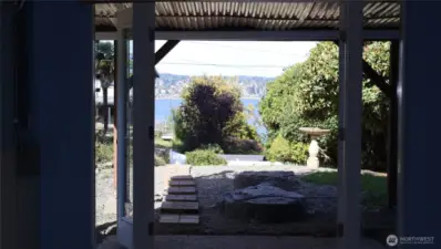 French doors from the home office leading out.