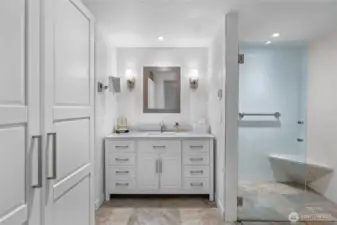 Primary bathroom with heated tile floors.