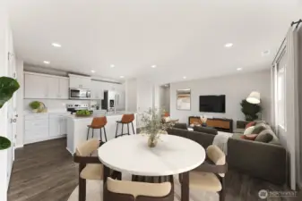 Open concept through kitchen and living room.