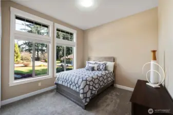 Guest bedroom is adjacent to a full bath