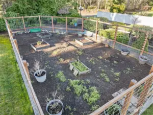 850sf fenced flower and veggie garden with drip irrigation