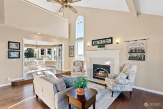 Living room with electric fireplace and engineered hardwood flooring