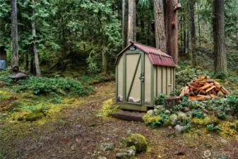 Generator storage shed off back of cabin, keeps generator dry and within easy reach of generator hook up.