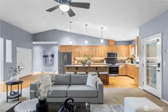 The door to the right leads to the backyard covered patio, but first, let us explore the rest of the home.