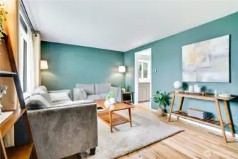 This living room is truly the heart of the home! The large front window and no VOC finish on the hardwoods create a peaceful retreat the second you open the door.