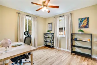 The second bedroom faces the back of the home, which is an idyllic setting for a work-from-home space or to get your creative juices flowing! There is a lot of versatility in this space.