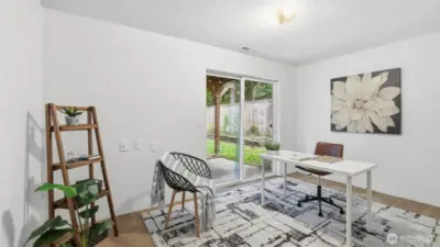 Peaceful and private flex room with direct patio access — perfect for work or relaxation.