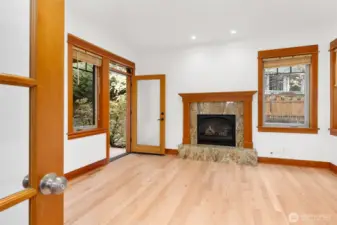 Just off the foyer are French doors leading to Family Room with Propane Fireplace
