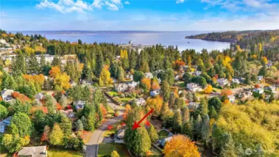 Location, location, location! The house is at the red arrow. In the background you see the Kingston ferry coming into the dock. And all around that are services, grocery & hardware stores, restaurants, schools and more.