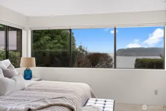Primary bedroom with big views of Point Defiance