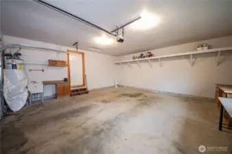 Shelving towards back of garage provides for extra storage