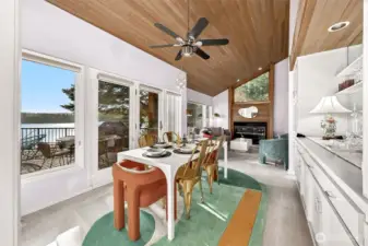 Warm wood ceilings contrast with soft paint finishes to create dynamic interest.  Enjoy gourmet creations and stunning views for two or many.  It's a good life!