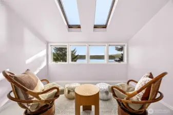 Sit back and enjoy the morning or evening light or midnight skyway.  A private retreat or perfect work space.