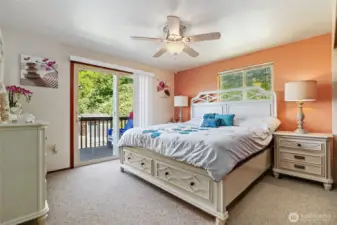 Bedroom 1 is very spacious & has its own private deck, also with amazing water views.