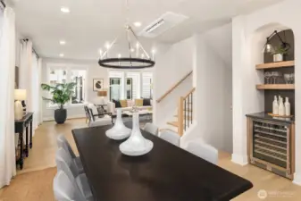 Dining space with built-in wine bar and 53-bottle wine fridge — perfect for entertaining in Woodinville wine country.