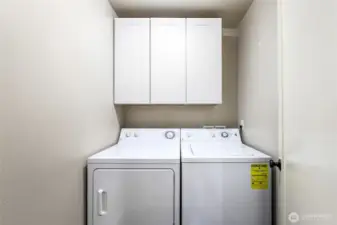 Separate laundry with storage.