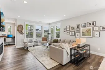 Great room with computer nook next to the covered deck.