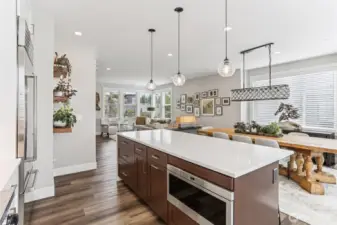 View of the great room from the kitchen sink area