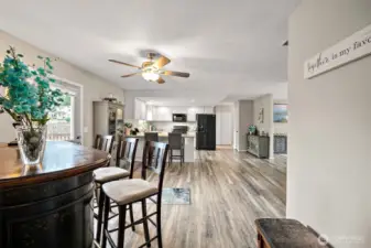 This beautiful bar and  the bar stools stay!