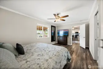 Private primary suite at the opposite end of the home.