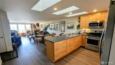 Kitchen, dining and living area in this open concept condo.