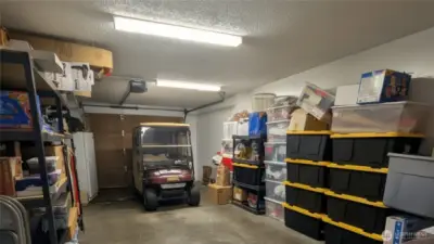 One car garage (or your golf cart!) with room for storage.