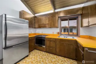 Kitchen with tall ceilings