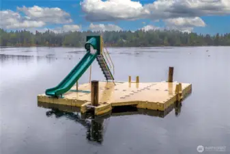 Slide and platform on lake