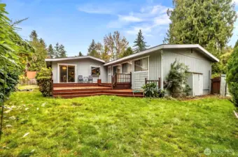 Backyard with large deck