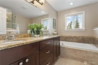 Double vanity sinks and huge soaking tub