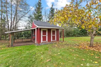 Behold the 198 square foot chicken palace! This fantastic setup can be used for livestock or converted back to an outbuilding