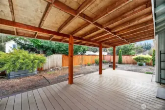 Covered rear Trex deck with lifetime roof.