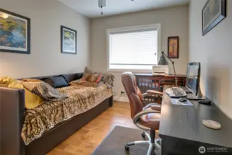 The smaller of the two guest rooms is still quite spacious.