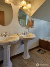 Upstairs Master Bath with Double Pedestal Sinks
