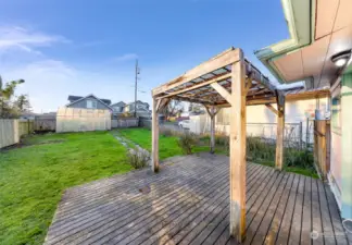 Fully fenced, large, and level backyard with plenty of room for gardening, recreation, or pets.