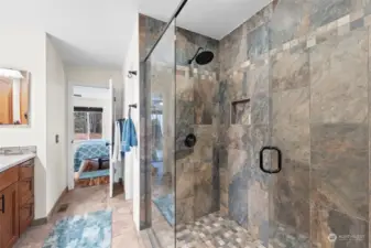 Extended shower with double shower head