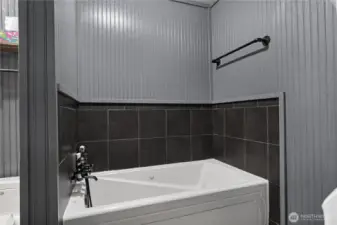 Deep, jetted tub.