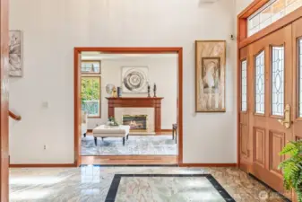 Wood wrapped entry into formal Living Room.
