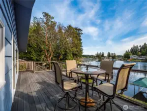 Walk out onto the deck from the living room on the main level