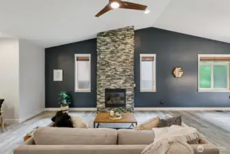Spacious living room with gas fireplace