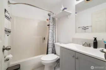 -A large, recently updated full bathroom gives residents and guests alike a sizable helping of convenience.